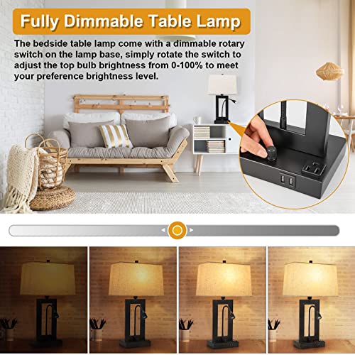 Table Lamps Set of 2, Dimmable with Fabric Lampshade Z345