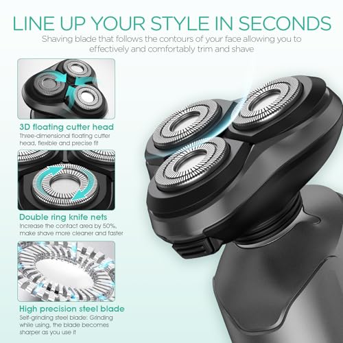 Electric Razor Cordless Shaver Rechargeable Wet Dry Waterproof Grey C872