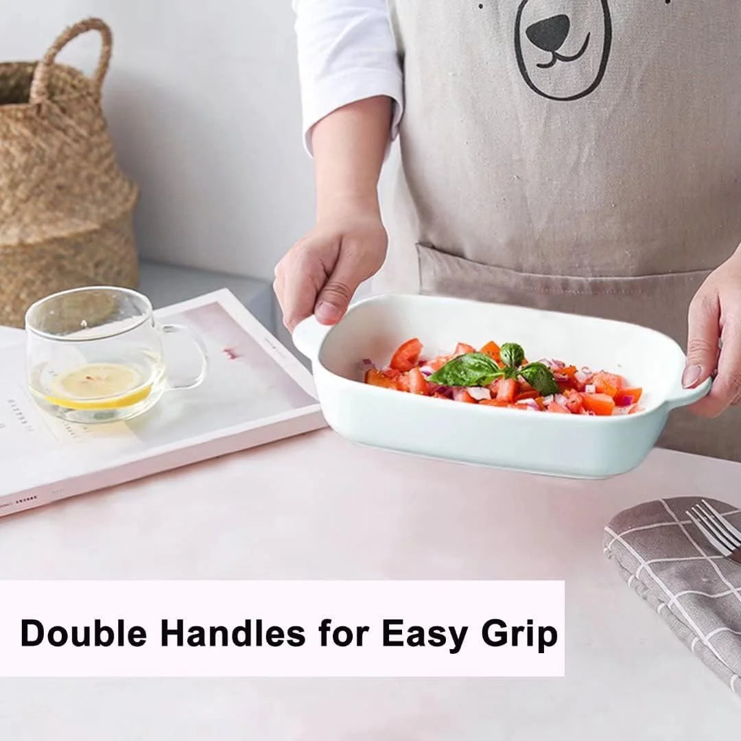 White 2 Pcs Rectangular Ceramic Baking Dish Set J8364