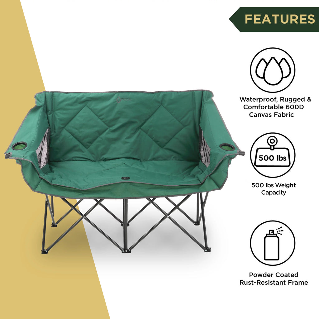 Green Portable Folding Double Camping Chair Loveseat with Carrying Bag K807001