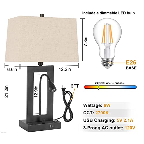 Table Lamps Set of 2, Dimmable with Fabric Lampshade Z345