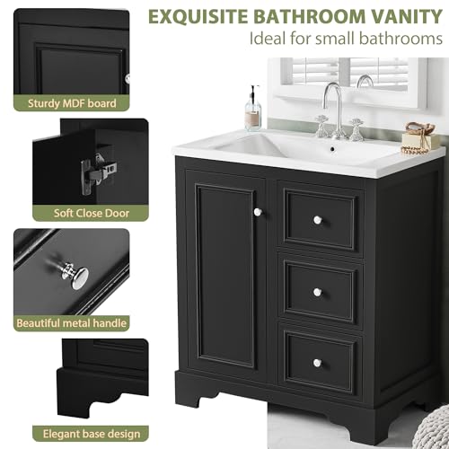 Green Solid Wood Bathroom Vanity with Sink and 3 Drawers J8598