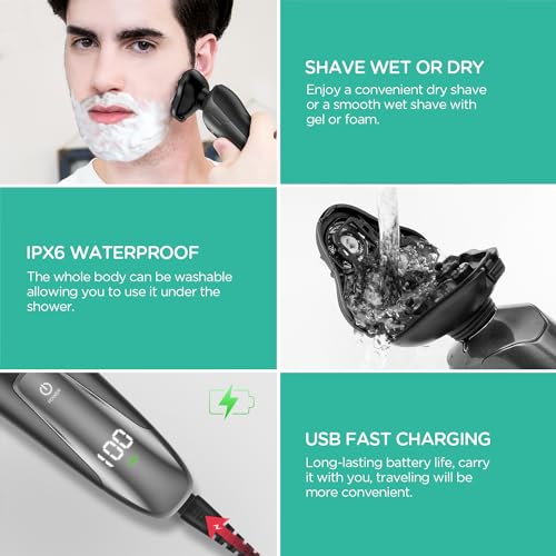 Electric Razor Cordless Shaver Rechargeable Wet Dry Waterproof Grey C872