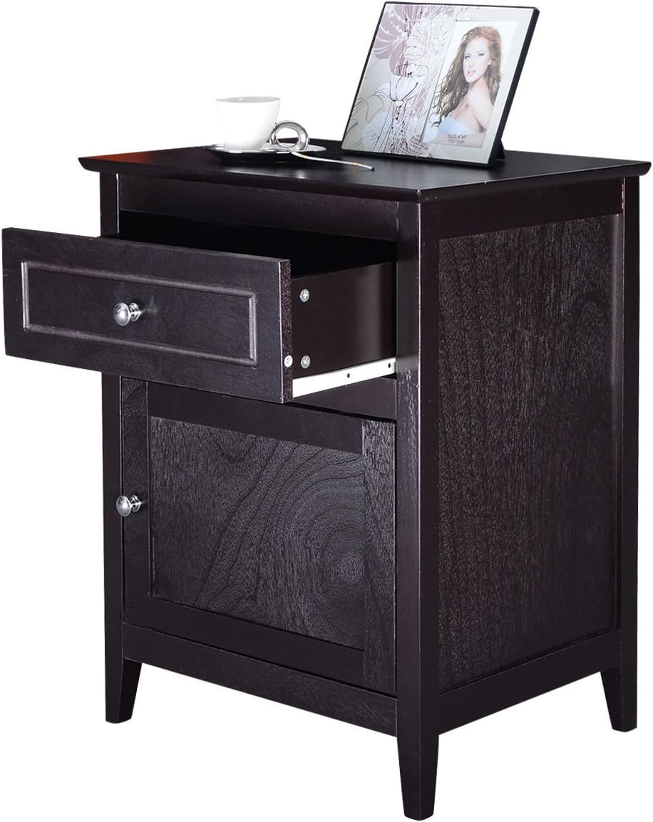 Espresso Wood End Table with Drawer Y490977