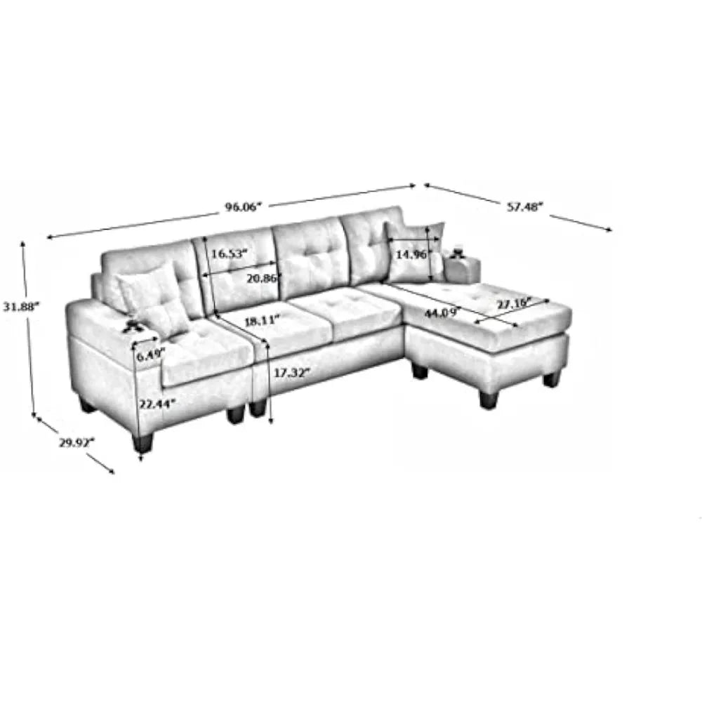 Black L-Shaped Upholstered Sofa Bed with Reversible Chaise Longue L5373