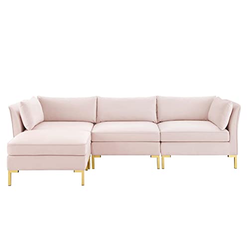 Pink Performance Velvet 5 Piece L-Shape Sectional Sofa P886