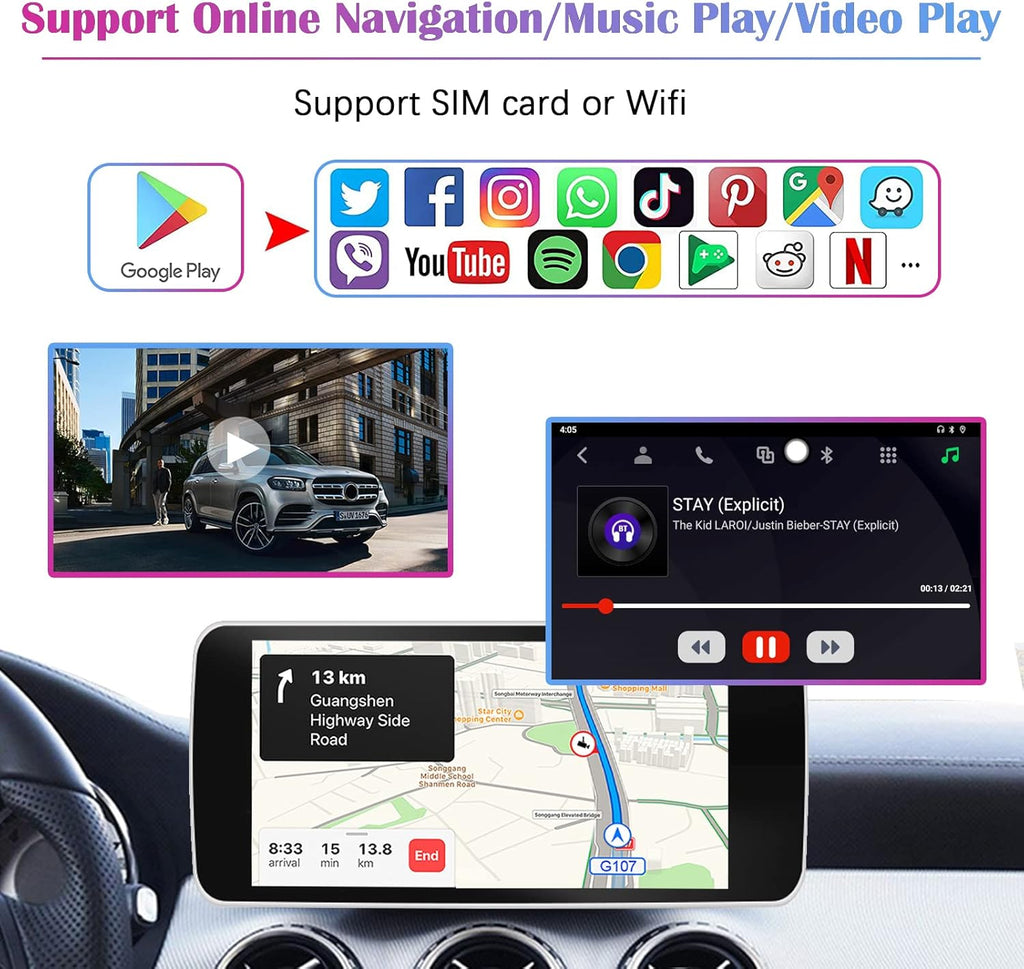 Wireless CarPlay Android AUTO Multimedia Video Box 4G Cellular, 4GB+64GB, 8 Core, Android 9.0 System, Built-in Navigation, Support SIM & TF Card Bluetooth, OEM Wired CarPlay A4504