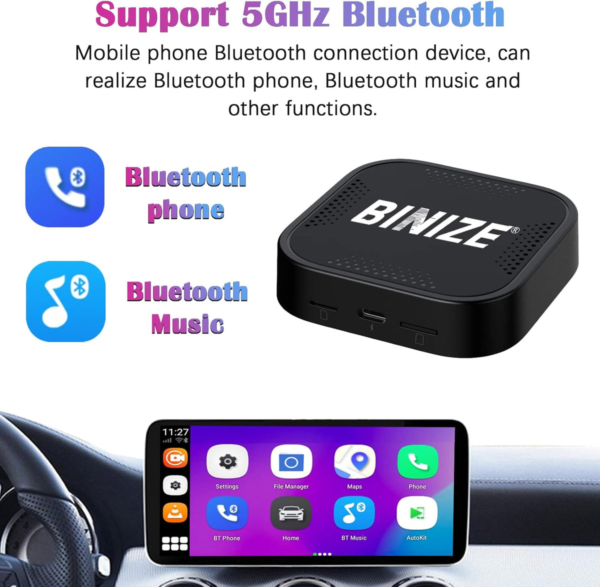 Wireless CarPlay Android AUTO Multimedia Video Box 4G Cellular, 4GB+64GB, 8 Core, Android 9.0 System, Built-in Navigation, Support SIM & TF Card Bluetooth, OEM Wired CarPlay A4504
