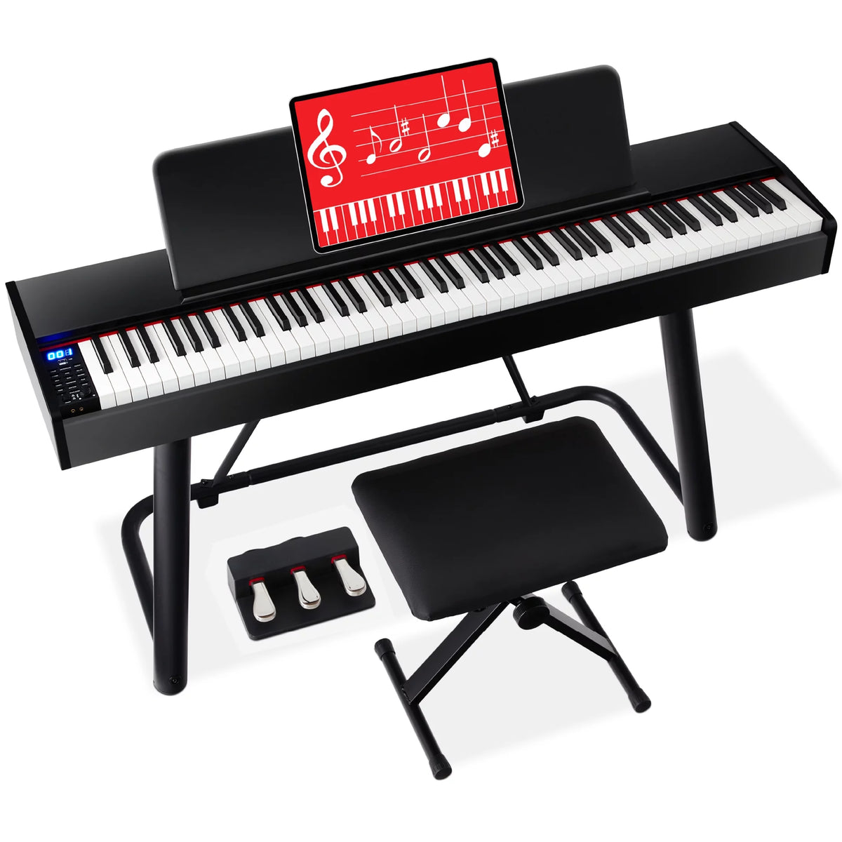 88-Key Weighted Full Size Digital Piano Set with U-Stand, 3 Sustain Pedal Unit, Stool, Cover Q2336