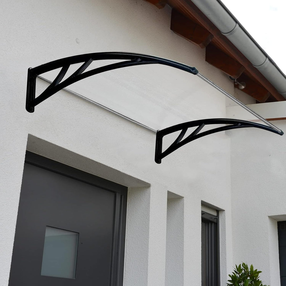 White Polycarbonate Door Canopy with Black Bracket G2623