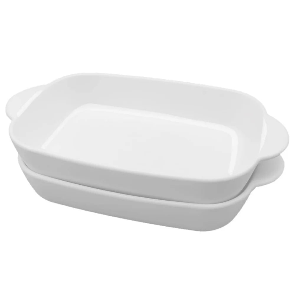 White 2 Pcs Rectangular Ceramic Baking Dish Set J8364