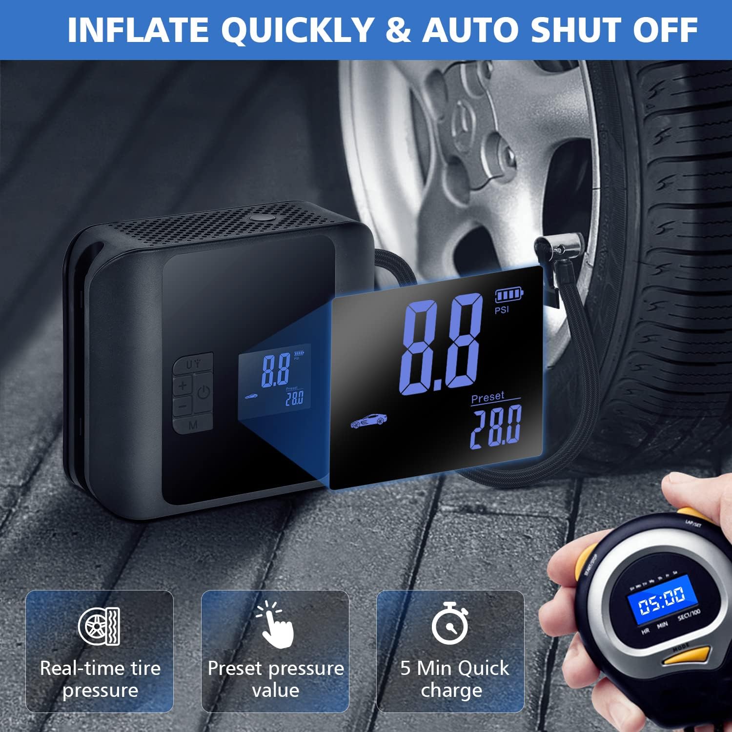 Tire Inflator Portable Air Compressor, 12v DC, 150PSI G646911