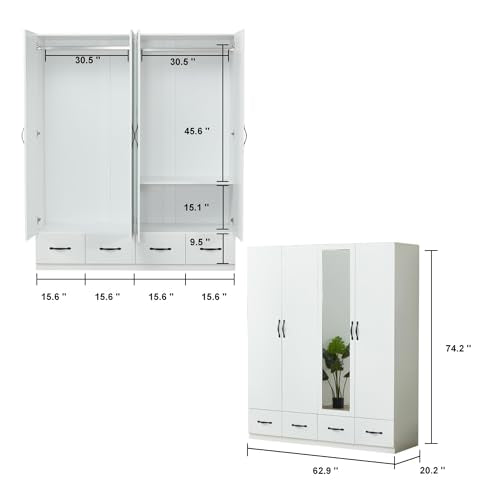 Gray Wood Armoire Wardrobe with 3 Drawers B2713