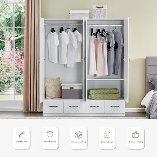 Gray Wood Armoire Wardrobe with 3 Drawers B2713