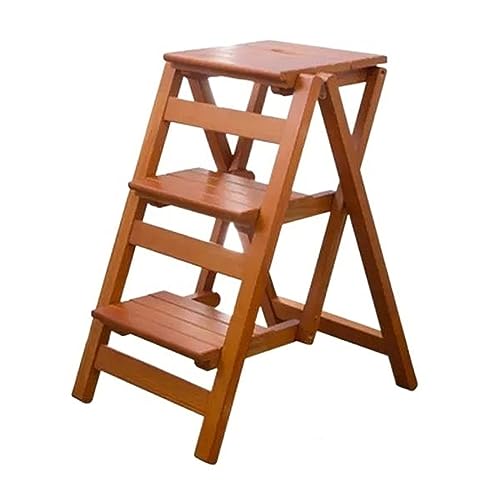 Folding 3 Step Solid Wood Ladder with Anti-Slip Wide Pedal K467967