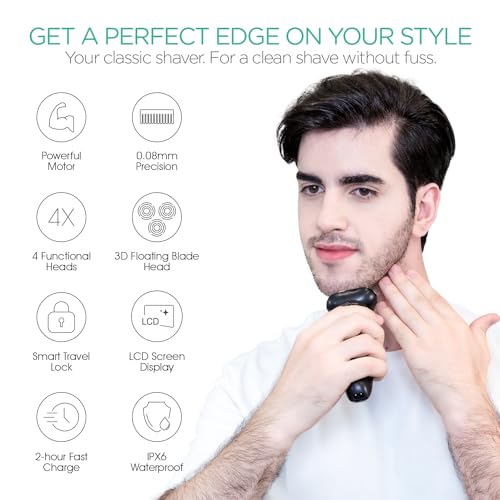 Electric Razor Cordless Shaver Rechargeable Wet Dry Waterproof Grey C872