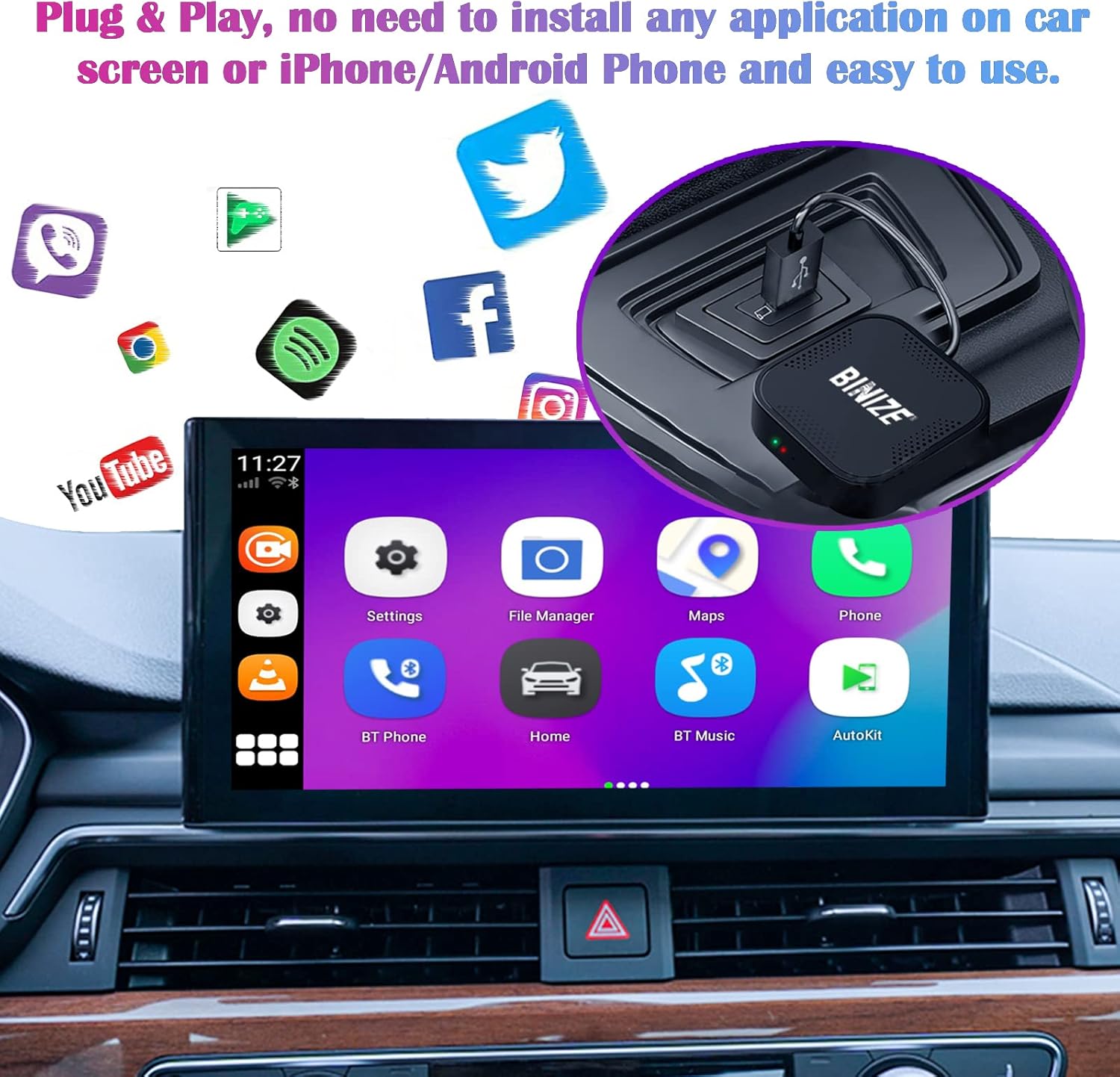 Wireless CarPlay Android AUTO Multimedia Video Box 4G Cellular, 4GB+64GB, 8 Core, Android 9.0 System, Built-in Navigation, Support SIM & TF Card Bluetooth, OEM Wired CarPlay A4504