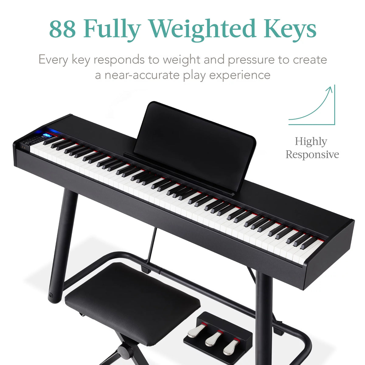 88-Key Weighted Full Size Digital Piano Set with U-Stand, 3 Sustain Pedal Unit, Stool, Cover Q2336