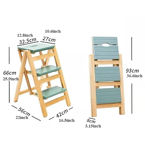 Folding 3 Step Solid Wood Ladder with Anti-Slip Wide Pedal K467967