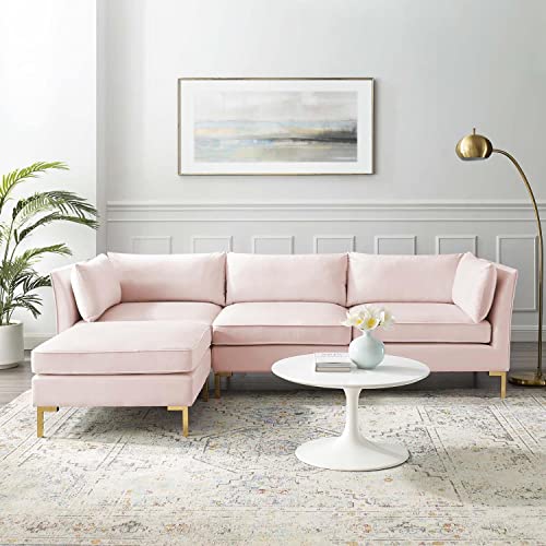 Pink Performance Velvet 5 Piece L-Shape Sectional Sofa P886