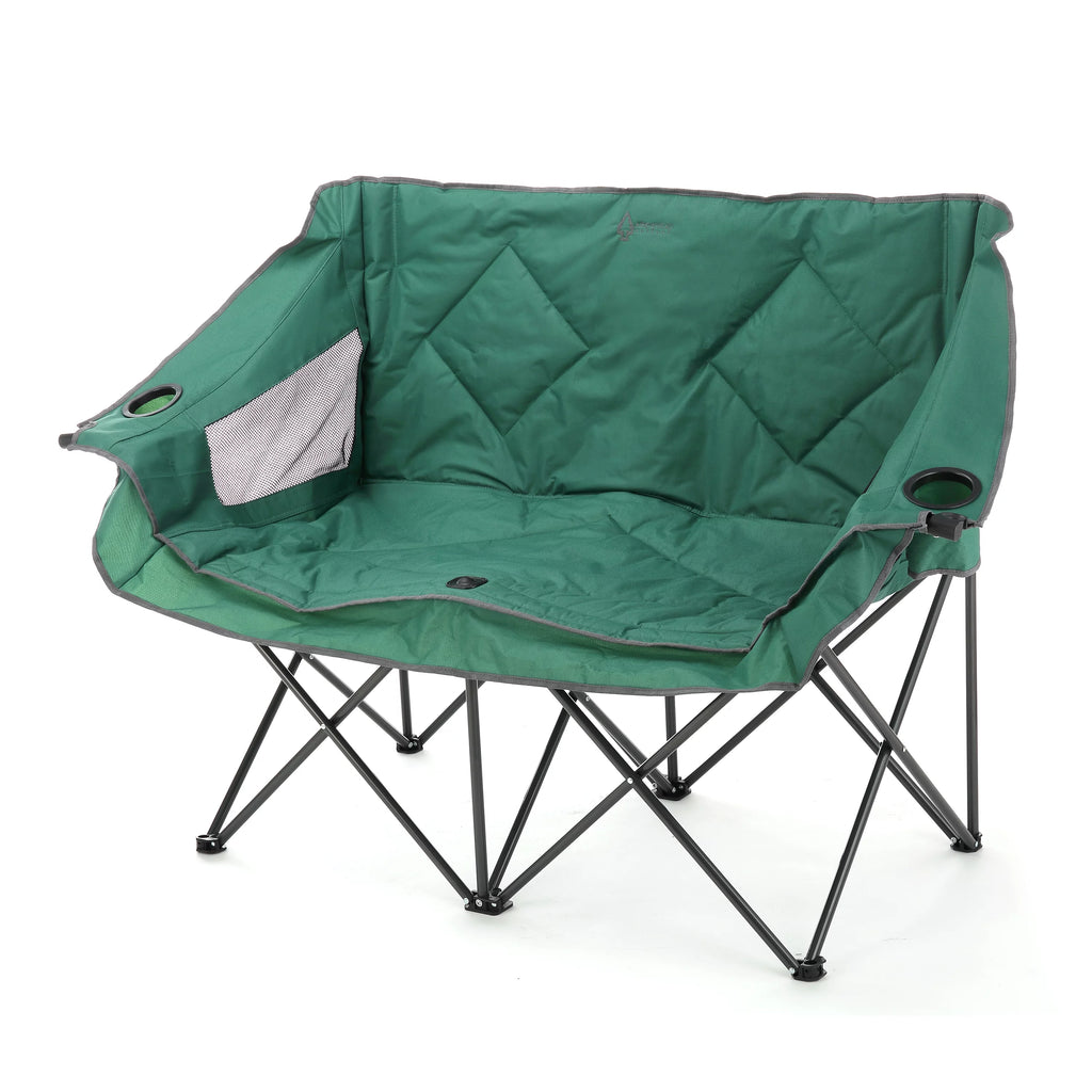 Green Portable Folding Double Camping Chair Loveseat with Carrying Bag K807001