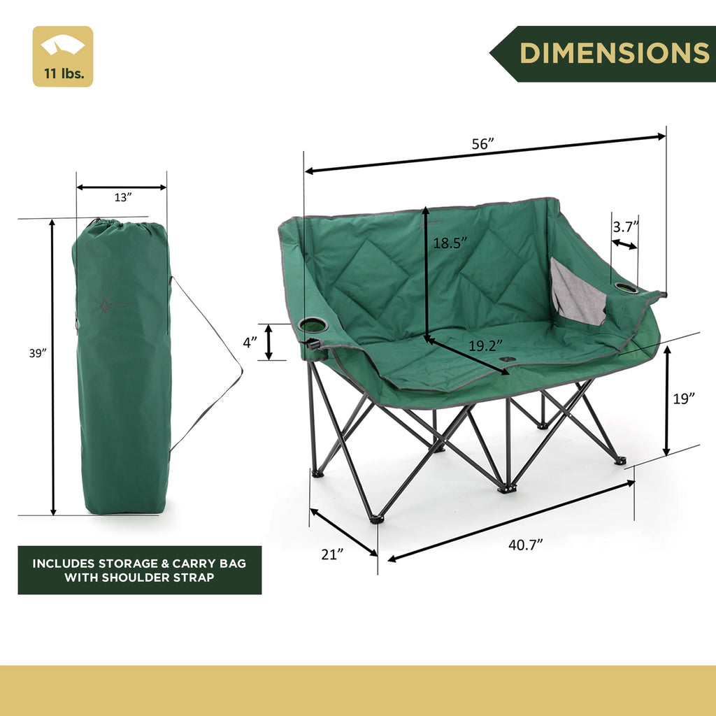 Green Portable Folding Double Camping Chair Loveseat with Carrying Bag K807001