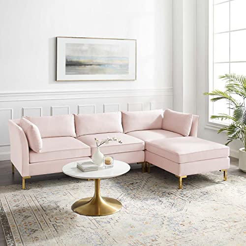 Pink Performance Velvet 5 Piece L-Shape Sectional Sofa P886