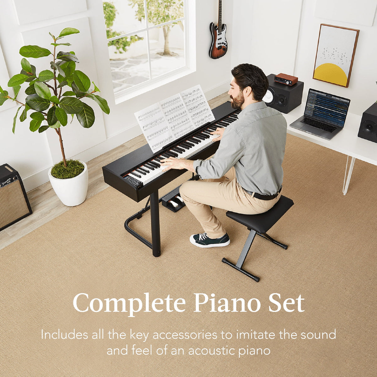 88-Key Weighted Full Size Digital Piano Set with U-Stand, 3 Sustain Pedal Unit, Stool, Cover Q2336