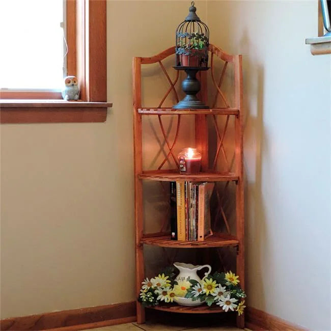 4 Tier Wood Folding Corner Display Shelf B24304