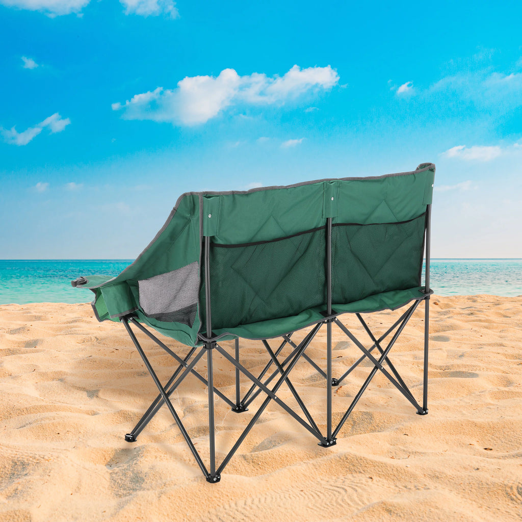 Green Portable Folding Double Camping Chair Loveseat with Carrying Bag K807001