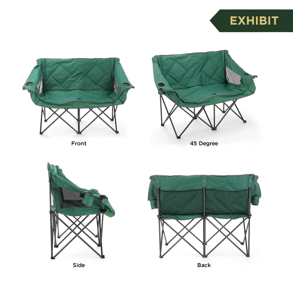Green Portable Folding Double Camping Chair Loveseat with Carrying Bag K807001