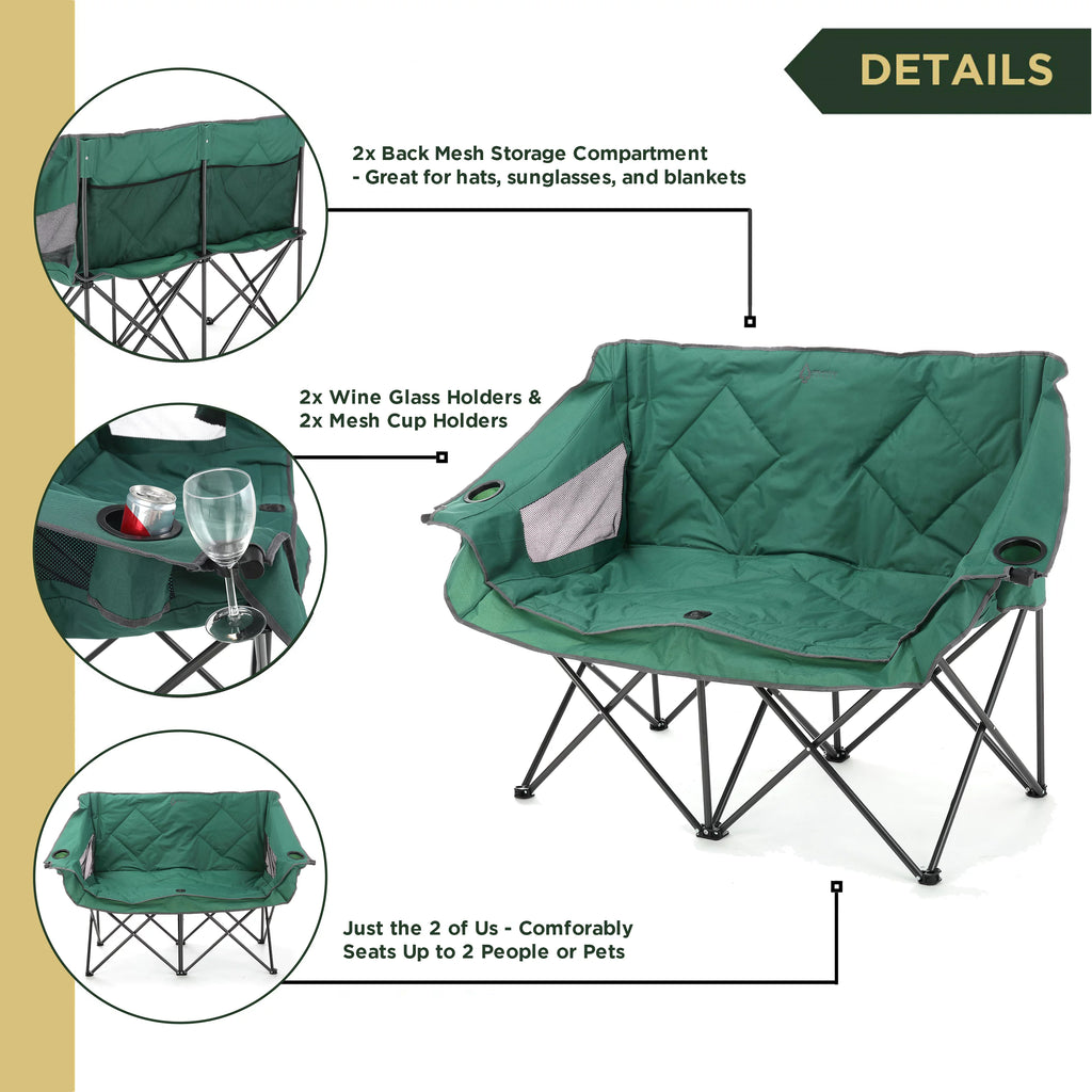 Green Portable Folding Double Camping Chair Loveseat with Carrying Bag K807001