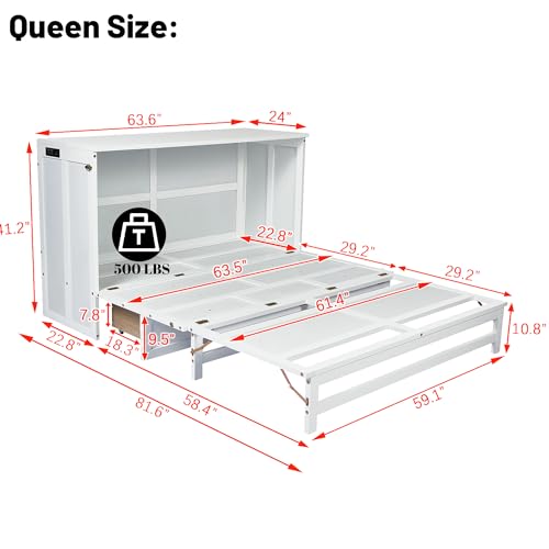 White Queen Murphy Bed with Storage Drawer H23599