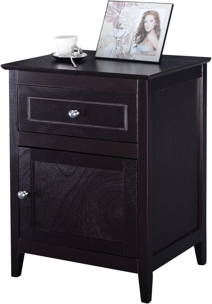 Espresso Wood End Table with Drawer Y490977