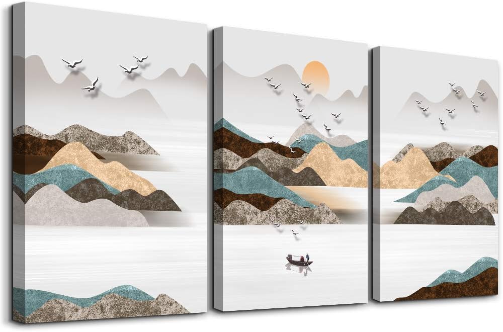 3 Piece Framed Canvas Wall Art Abstract Mountain Landscape Painting S207