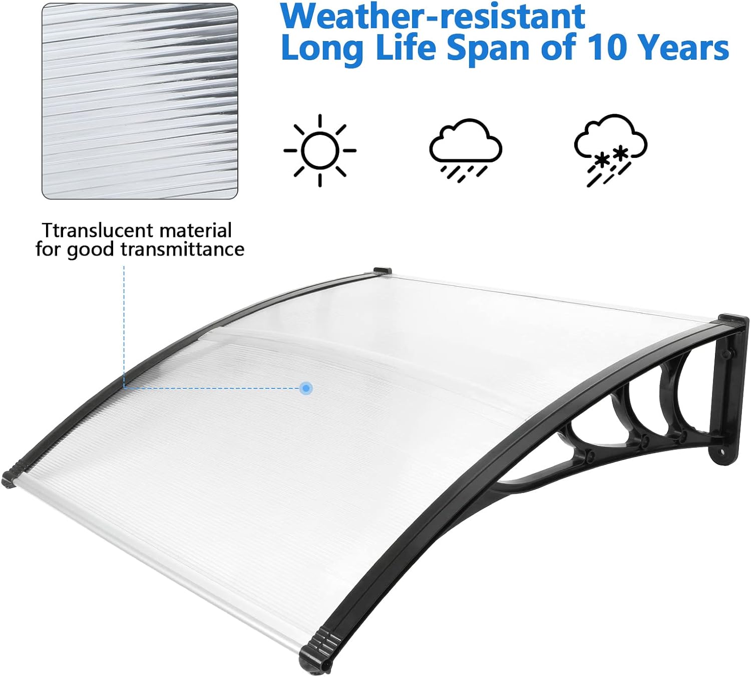 White Polycarbonate Door Canopy with Black Bracket G2623