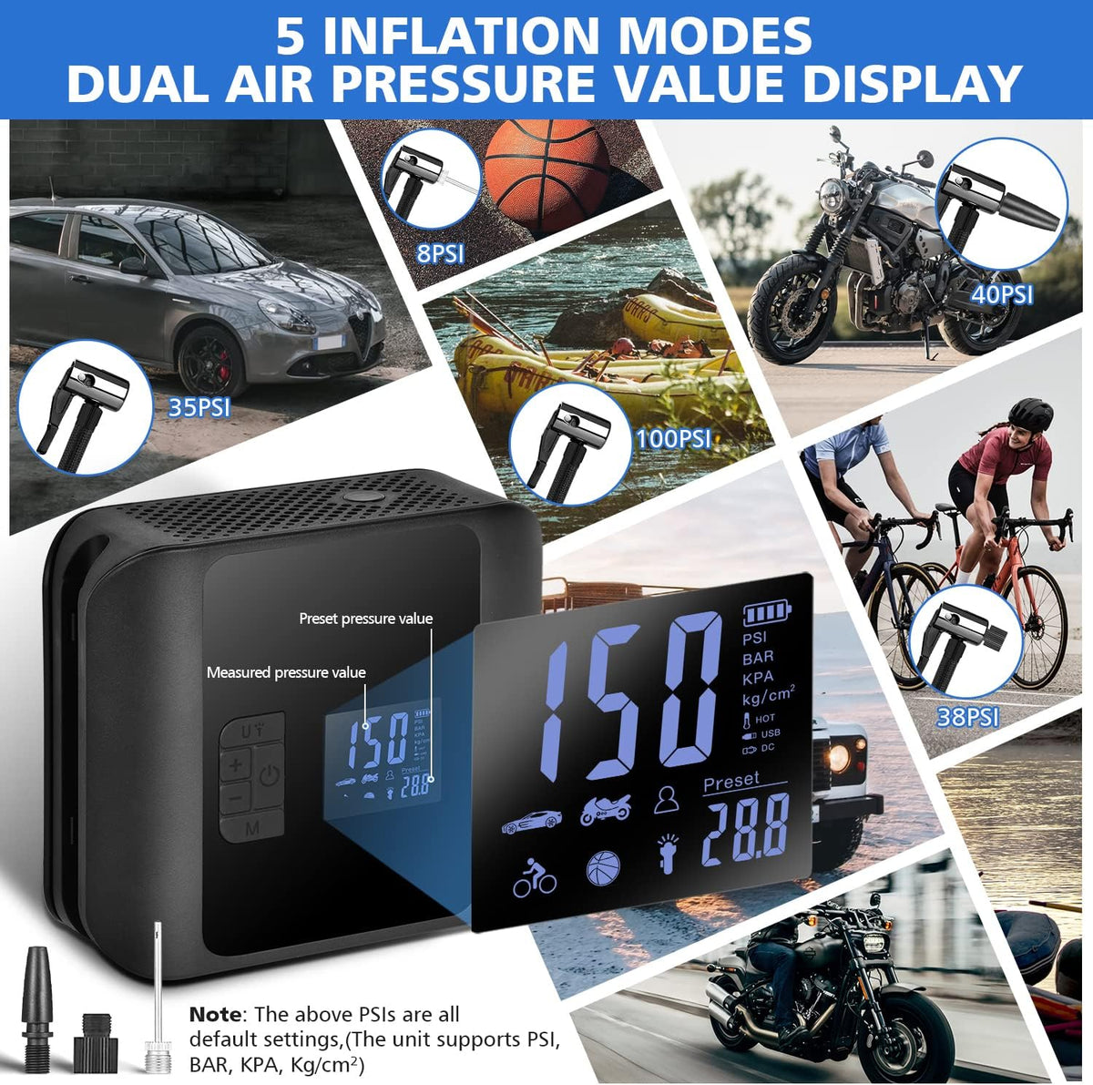 Tire Inflator Portable Air Compressor, 12v DC, 150PSI G646911